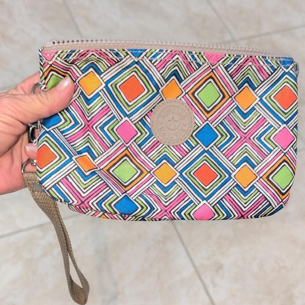 Kipling Multicolor Geometric Wristlet